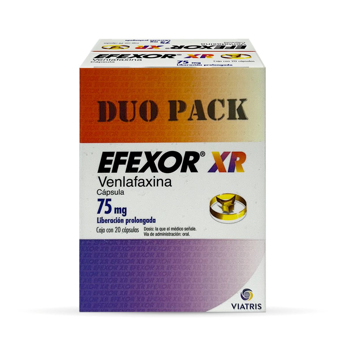 Efexor-XR 2 Pack Venlafaxina 75 mg Caja Con 20 Cápsulas Cada Una