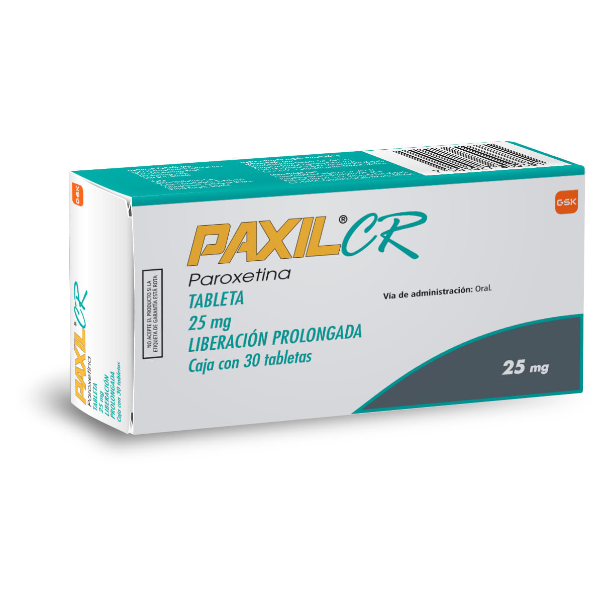 Paxil-Cr Paroxetina Liberación Prolongada Caja Con 30 Tableta De 25mg