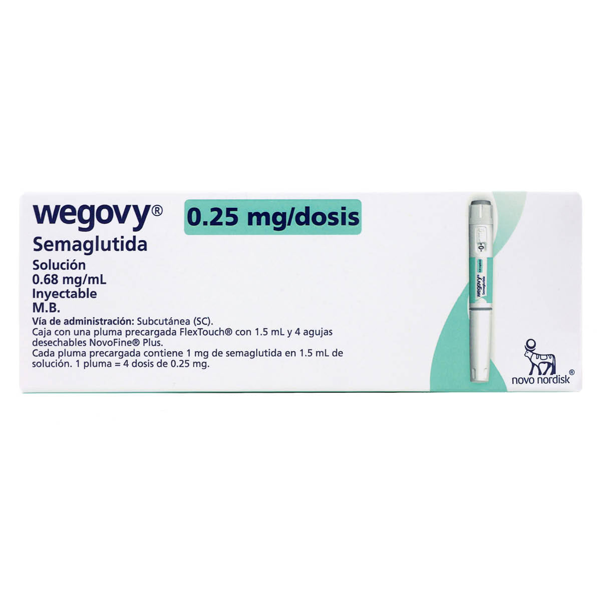 Wegovy Novo Nordisk Semaglutida Solución 0.68 mg/ml Inyectable Caja Con Pluma Precargada 0.25 mg