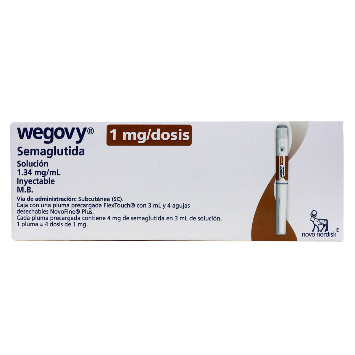 Wegovy Novo Nordisk Semaglutida Solución 1.34 mg/ml Inyectable Caja Con Pluma Precargada 1.0 mg