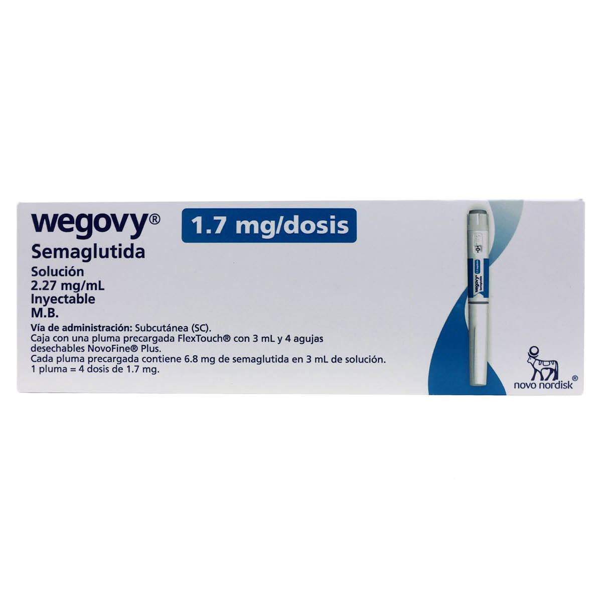 Wegovy Novo Nordisk Semaglutida Solución 2.27 mg/ml Inyectable Caja Con Pluma Precargada 1.7 mg