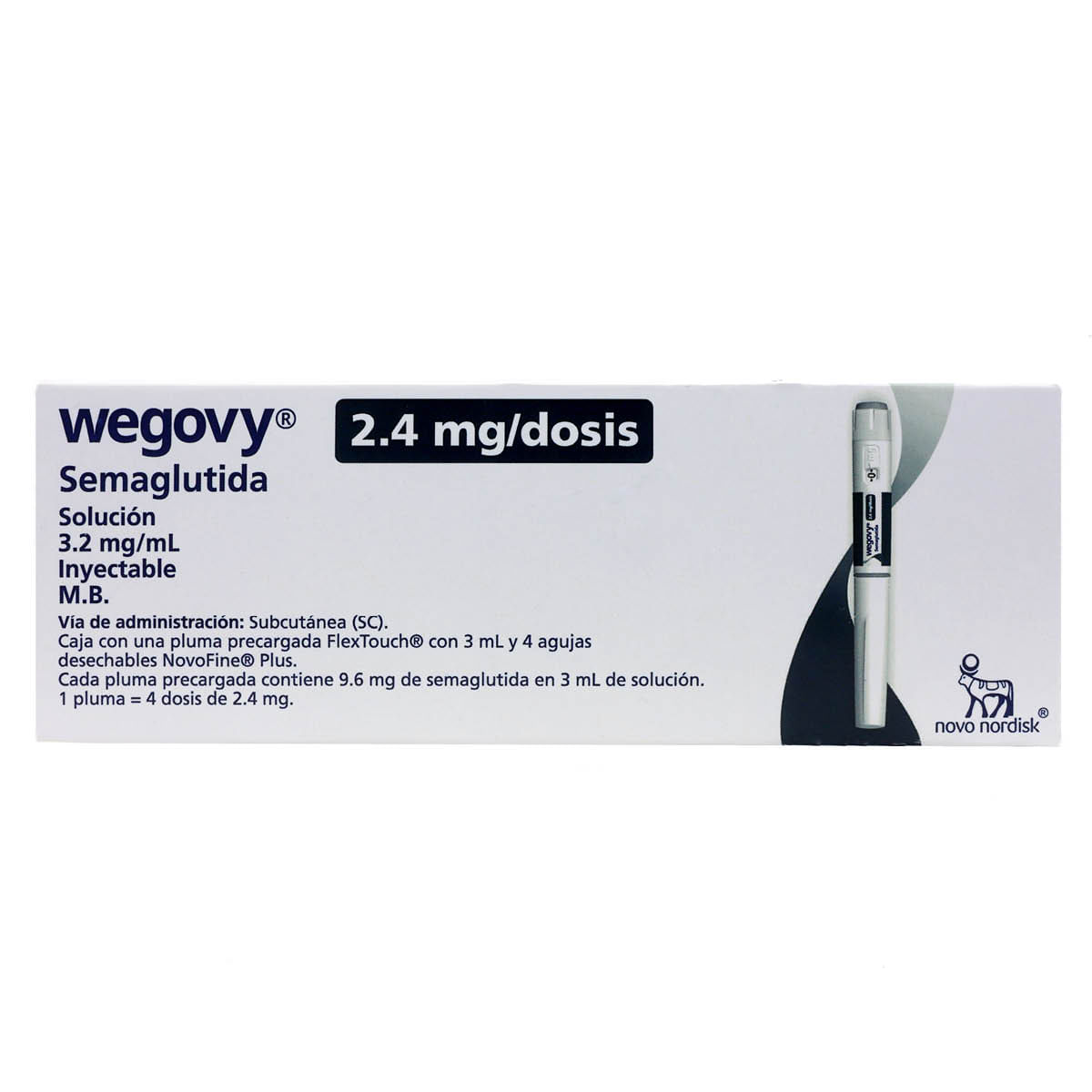 Wegovy Novo Nordisk Semaglutida Solución 3.2 mg/ml Inyectable Caja Con Pluma Precargada 2.4 mg (3ml)